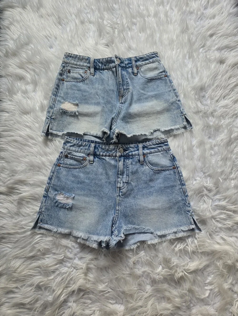 Alice + Olivia Washed Light Blue Distressed Denim Cutoff Shorts